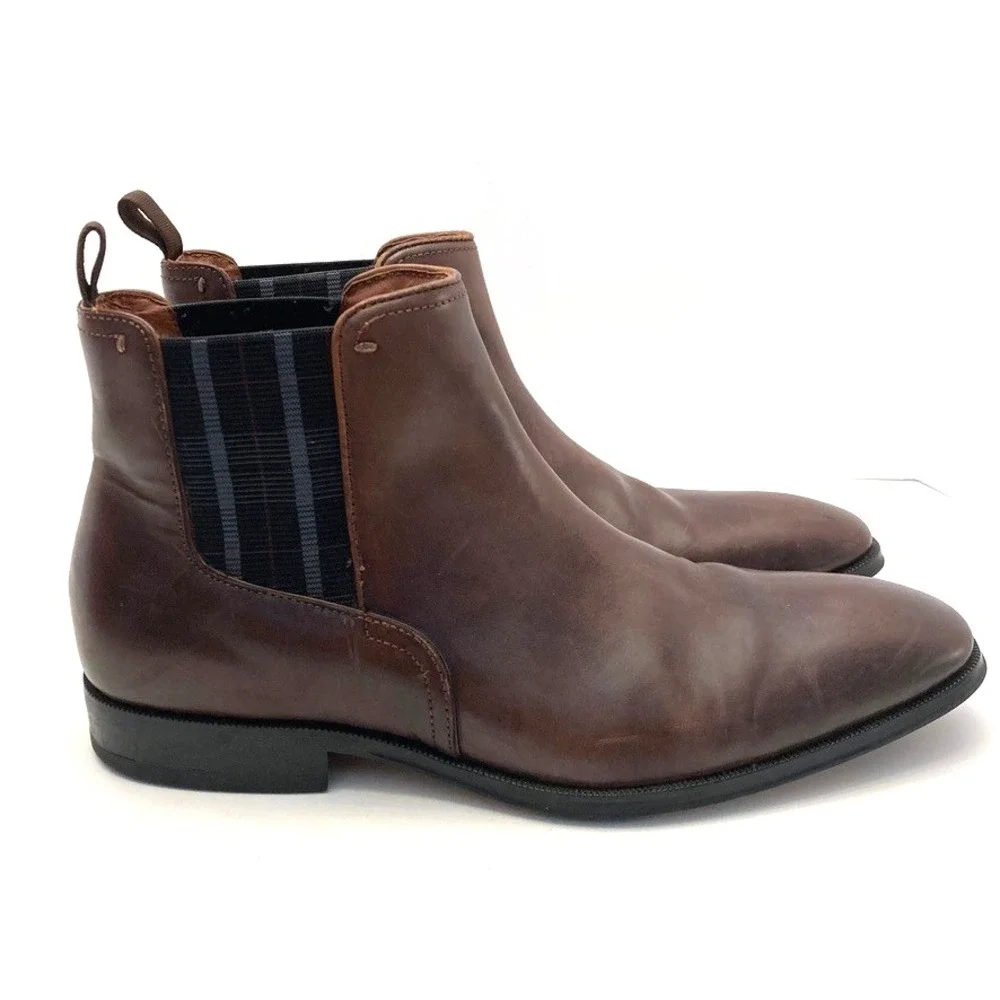 Florsheim Brown Leather Belfast Chelsea Boots Mens 7 M Plain Toe Plaid Gore
